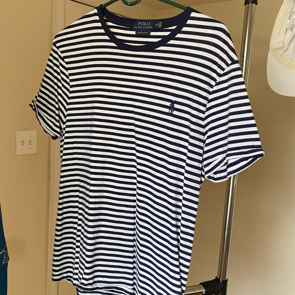 Polo Ralph Lauren Navy Slim Fit Striped Tee, Medium